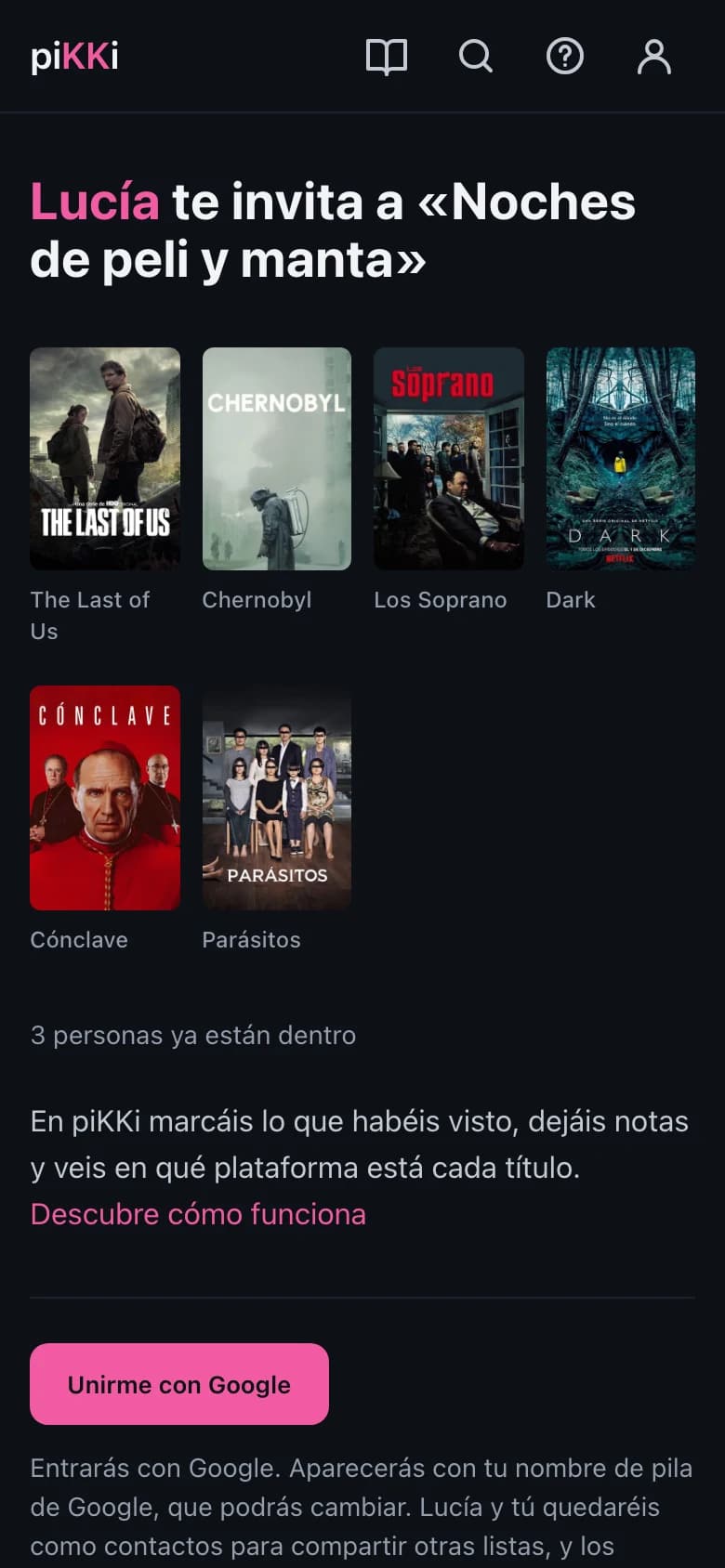 La vista previa de una invitación a una lista compartida, sin sesión, en el móvil.